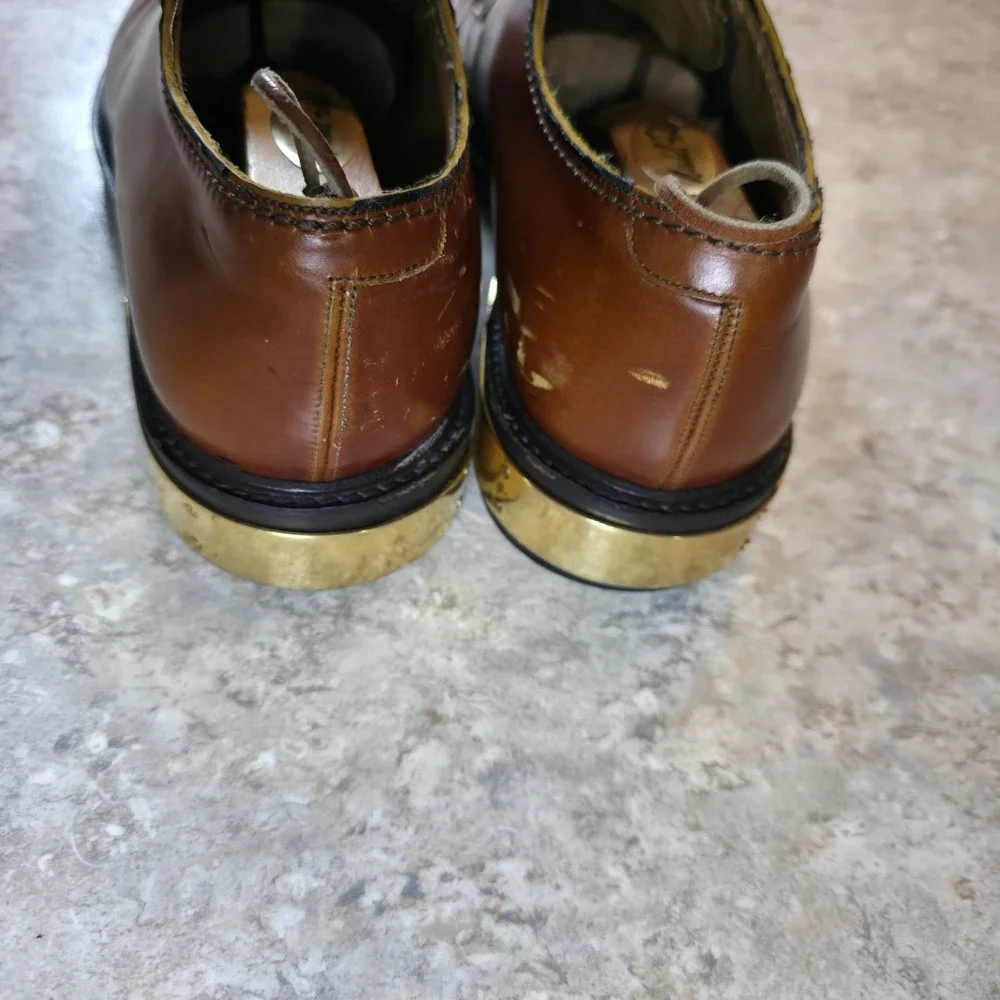 Marc Jacobs Brown Leather Plated Heel Bolted Dress Shoe Handmade In Italy Size 8